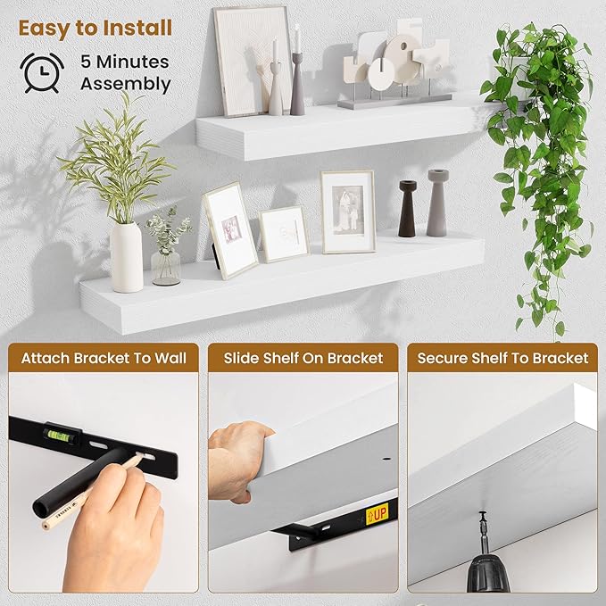 Fun Memories Floating Shelves 30 Inch, Wall Mounted Wood Shelf Set of 2 - Image 5