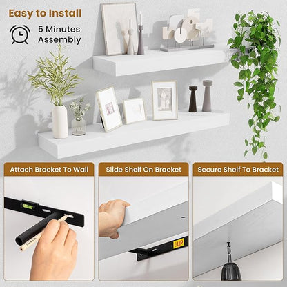 Fun Memories Floating Shelves 30 Inch, Wall Mounted Wood Shelf Set of 2 - Image 5
