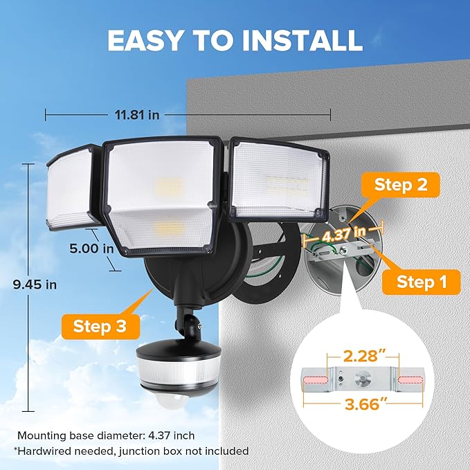 LUTEC 84W 9500LM LED Security Light Hardwire Motion Sensor Outdoor Lights - Image 9