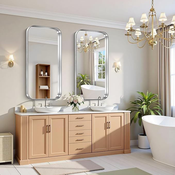 CIRCUMI Silver Bathroom Mirror, Rounded Corner, Tempered Glass, Large Mirror - Image 2