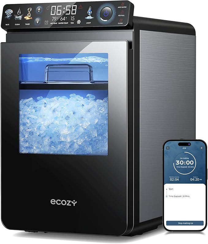 ecozy Smart Nugget Ice Maker Countertop, First Full-Color Smart Panel Ice by ecozy