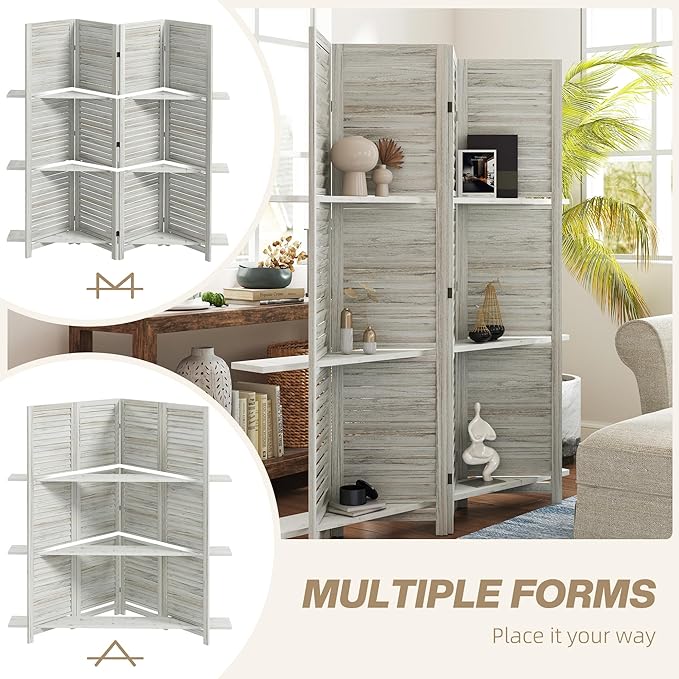 HOMCOM Room Divider, 4 Panel 67" Tall Wood Privacy Screen - Image 6