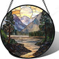 AMDERVEN Stained Glass Window Hanging, Sunset Mountains Lake Tree Sun Catcher by amderven