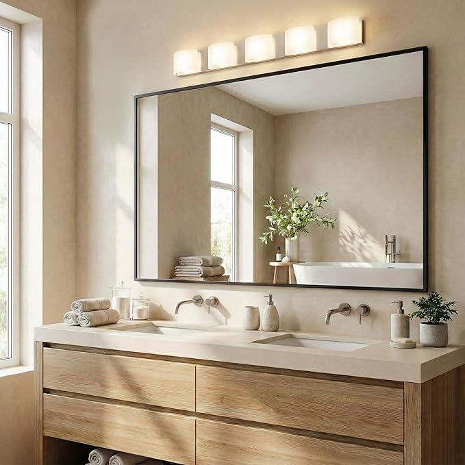 48''x30'' Black Bathroom Mirror, Large Metal Framed Vanity Mirror - Image 2