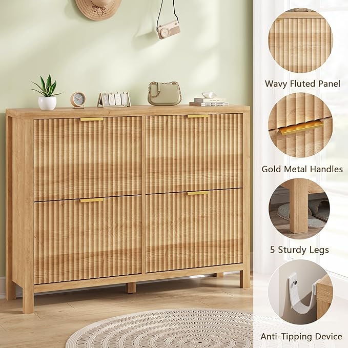 Shoe Cabinet Storage for Entryway, Fluted Shoe Cabinet - Image 7