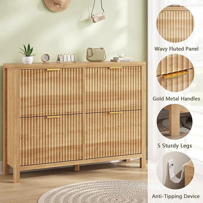 Shoe Cabinet Storage for Entryway, Fluted Shoe Cabinet - Image 7