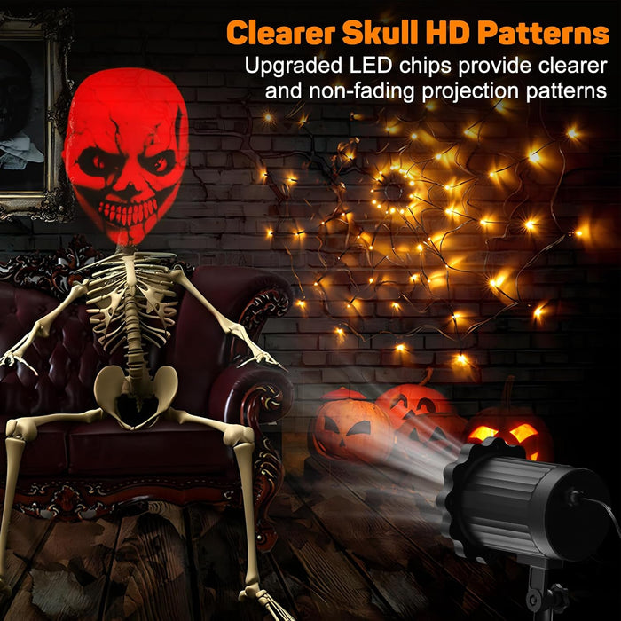 Halloween Decorations Outdoor, 3D Dynamic Red Skull Halloween Projector Lights, Waterproof Holiday Light for Window, Ground, Roof, Wall,Cemetery, Holiday Decor