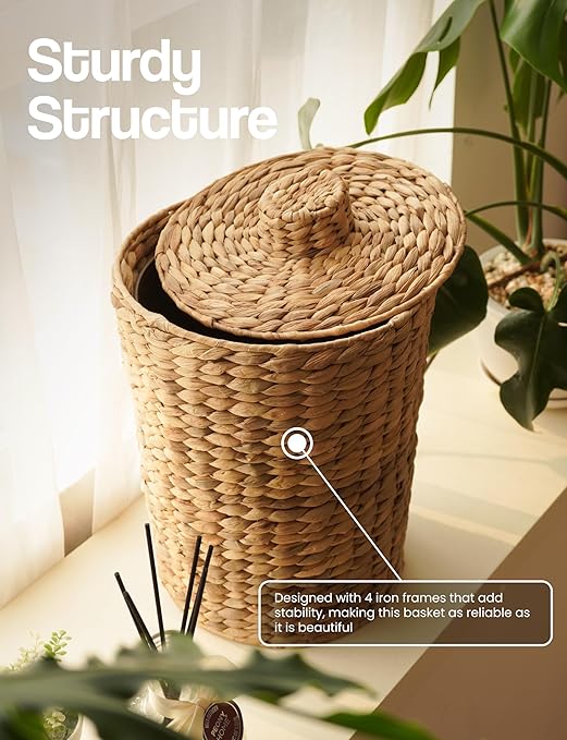 Set of 2 Wicker Trash Can with Lid - Image 4