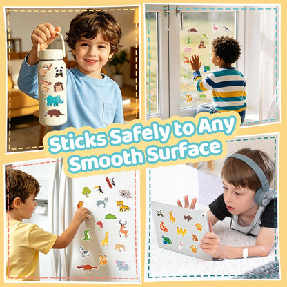 40PCS Animals Jelly Stickers for Kids, Safari Wildlife Window Clings for Toddlers Glass Windows, Thick Gel Clings Decals of Cute Lion Elephant, Removable Reusable Quiet Airplane Travel Toys
