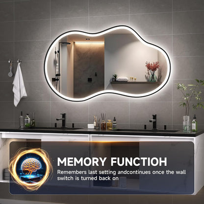 Hasipu Irregular Bathroom Mirror with Lights - 25"x45" LED Asymmetrical Wall Mirror, Abstract Modern Lighted Vanity Mirror for Wall, Anit-Fog, Dimmable, Memory, Vertical/Horizontal (Black | Asymmetrical Metal Framed, Anti-Fog, LED 3 Color Dimmable