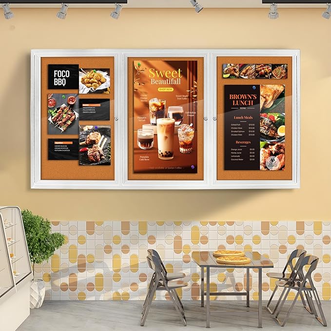 Lockable Outdoor Enclosed Bulletin Board, Weatherproof Cork Noticeboard - Image 7