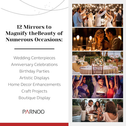 8 Inch Round Mirror Plate, Set of 12-1.5mm Thick Glass Plate Mirror Tiles w/Smooth Edges - Perfect Candle Wedding Centerpiece Table Decorations, Home Accent Wall Decor, & More - PARNOO