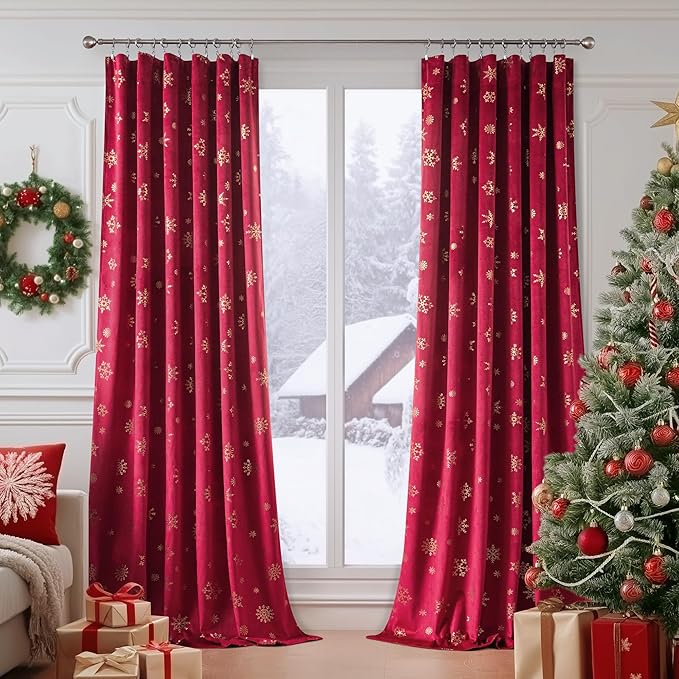 FMFUNCTEX Red Christmas Velvet Blackout Curtains by Fmfunctex