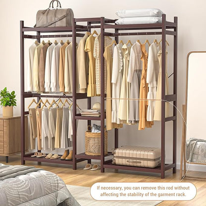 Homykic Bamboo Closet System Clothes Rack, Large Freestanding Garment Rack - Image 8