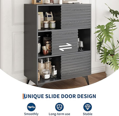 IDEALHOUSE Fluted Cabinet with Sliding Doors, Modern Wooden Storage Cabinet - Image 6