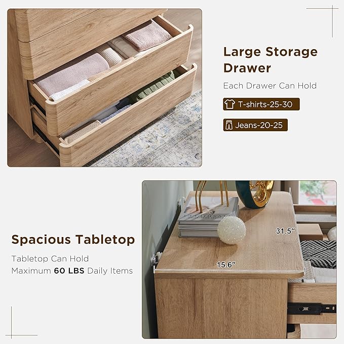 JXQTLINGMU 5 Drawer Dresser for Bedroom, Push-to-Open Chest of Drawers for - Image 4