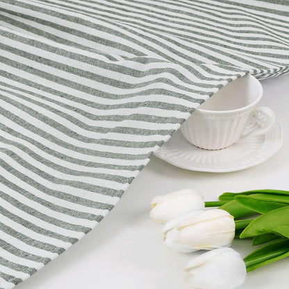 BLEUM CADE Farmhouse Valances for Windows, Cotton Linen Kitchen Curtains Valance, Boho Small Window Curtains for Kitchen, Bathroom, Cafe, Green Stripe Valance with Rustic Buttons, 52 x 18 Inch
