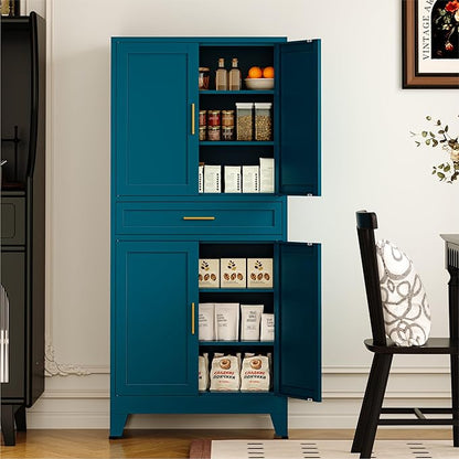 COFaR 71" Pantry Cabinet with Drawer, Peacock Blue Storage Cabinet with by COFAR