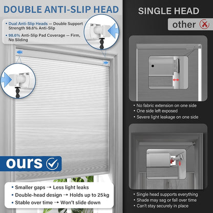 Custom Dual Tension Rod Blinds No Drill Cellular Shades for Indoor Windows | 1.5" Cell | Minimal Light Leak | No drill Installation | Insulation | Noise Reduced | White | 24"W x 54"H | Light Filtering