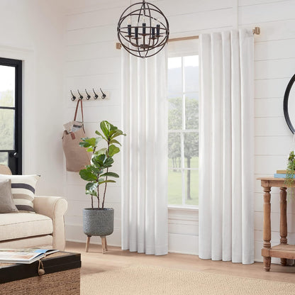 MODE Farmhouse Oak Curtain Rod, Square Finial - 76" to 144" | Strong 1-1/8" diameter adjustable steel rod and brackets, Easy to Install, Mounting Hardware Included, Supports up to 22 lb