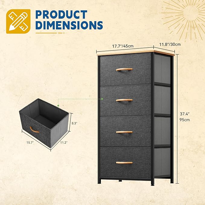 DWVO 4 Drawers Dresser, Small Dresser - Image 3