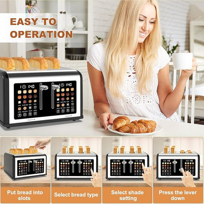 4 Slice Toaster Touch Screen, Stainless Steel Toasters Digital Timer, Dual - Image 6