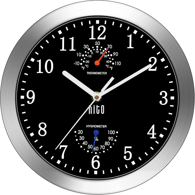 HITO 10 Inch Silent Wall Clock Battery Operated Non Ticking Glass Cover Silver by hito