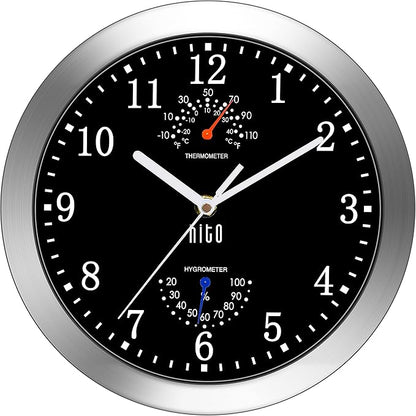 HITO 10 Inch Silent Wall Clock Battery Operated Non Ticking Glass Cover Silver by hito