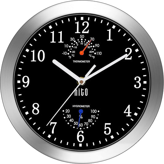HITO 10 Inch Silent Wall Clock Battery Operated Non Ticking Glass Cover Silver by hito