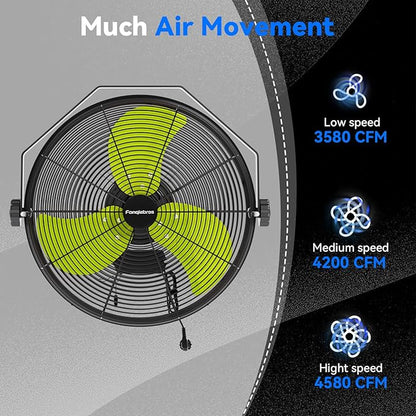 Fanqiebros 4580 CFM 18 inch High Velocity Wall Mounted Fan, 3-Speed Metal Fan - Image 2