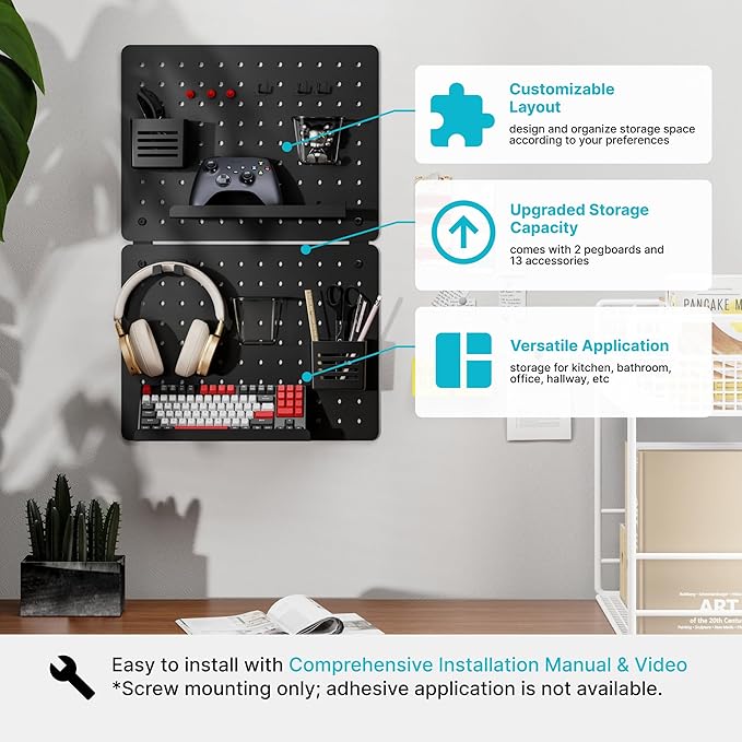 PEGZONE Pegboard Wall Organizer Combination Kit, Overall 25.4"x16.6" Metal - Image 7