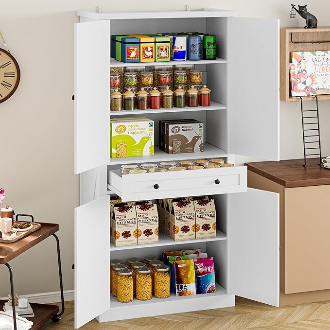 Pantry Organizers and Storage Cabinet, 70” Barn Door White Kitchen Cabinet - Image 3