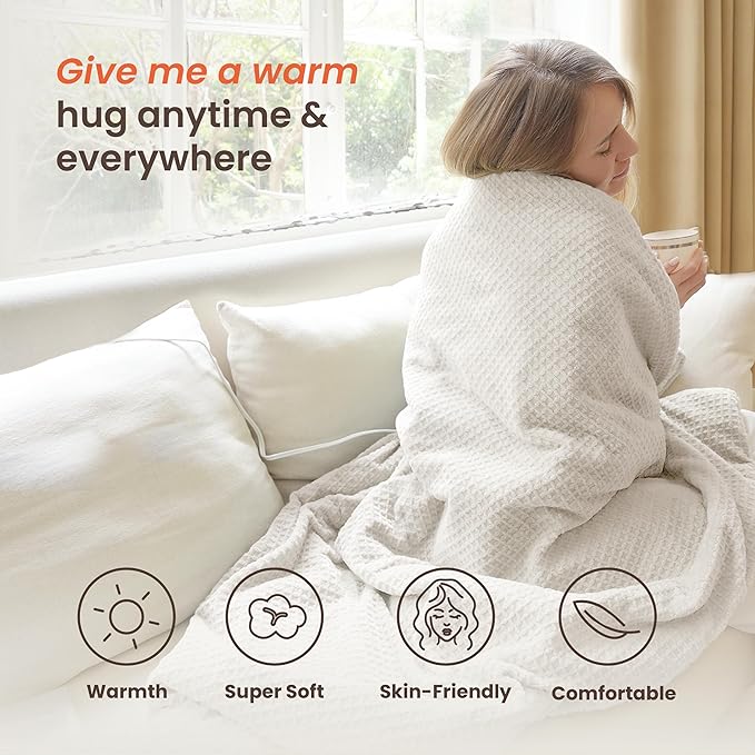 Heated Blanket Electric Blanket Twin Waffle, 62x84 Inches Sherpa Fleece Fast - Image 3