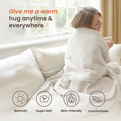 Heated Blanket Electric Blanket Twin Waffle, 62x84 Inches Sherpa Fleece Fast - Image 3