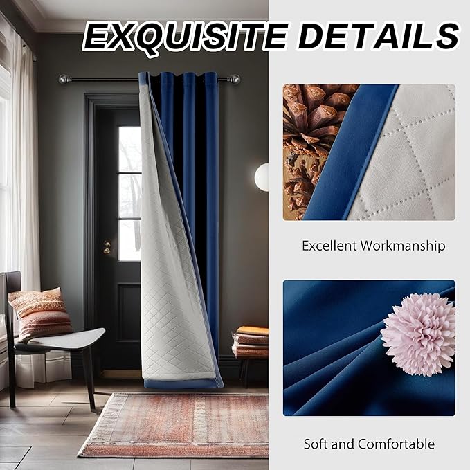 3 Layers Soundproof Curtains Grommet Full Blackout Curtains - Image 6
