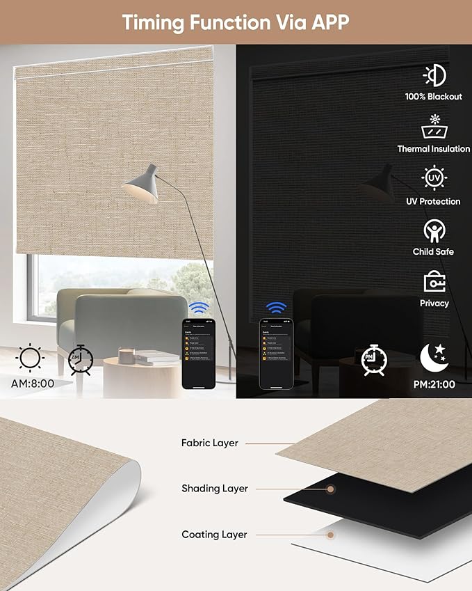 Kincmo Motorized Blinds with Remote, 100% Blackout Motorized Roller Shades Work - Image 4
