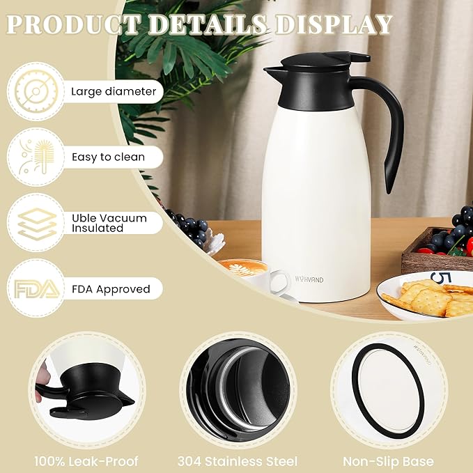 68 Oz Thermal Coffee Carafe, Stainless Steel Insulated Vacuum coffee crafts to - Image 6
