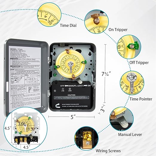T101 Mechanical Timer Switch, 120V 40A SPST, 2HP - Image 2