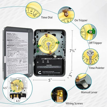 T101 Mechanical Timer Switch, 120V 40A SPST, 2HP - Image 2