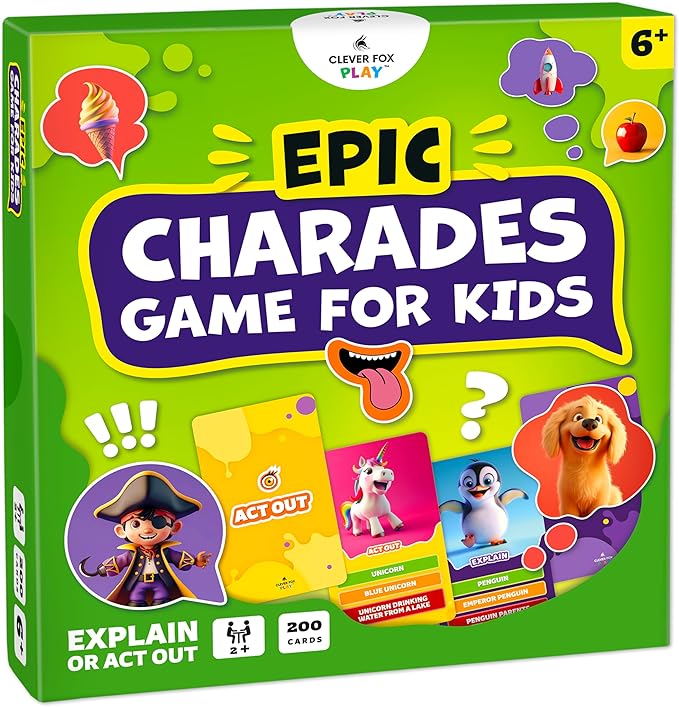 Epic Charades Game for Kids Ages 6+ – 200 Act Out & Explain Cards by CleverFoxPlay
