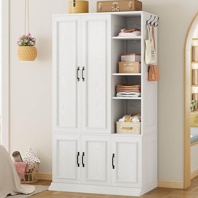 LIKIMIO Armoire Wardrobe Closet 70" H, 5 Doors Bedroom Wooden Wardrobe - Image 7