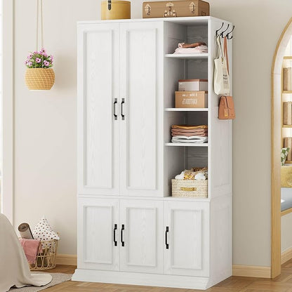 LIKIMIO Armoire Wardrobe Closet 70" H, 5 Doors Bedroom Wooden Wardrobe - Image 7