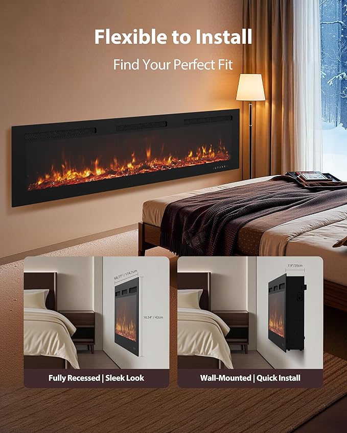 EUHOMY 72 Inch Electric Fireplace Wall Recessed and Wall Mounted - Image 6