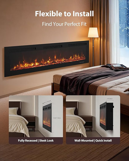 EUHOMY 72 Inch Electric Fireplace Wall Recessed and Wall Mounted - Image 6