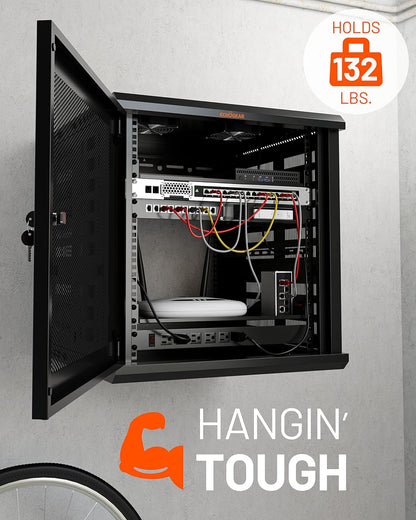 echogear 12u network rack w/enclosed design, easy install showing dimensions