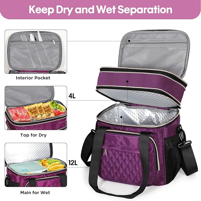 GLENKEY Expandable Insulated Lunch Box, Double Deck Lightweight Large Lunch Bag - Image 2