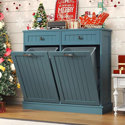 Tilt Out Trash Cabinet with Double Hidden Trash Can Holder, Kitchen Free by LOUVIXA