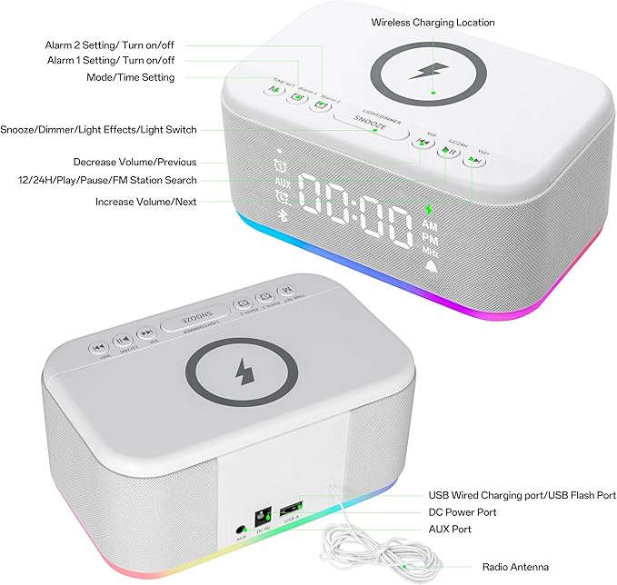 Bluetooth Alarm Clock Radio Bedroom, Digital Dual Alarm Clock Bedroom - Image 8