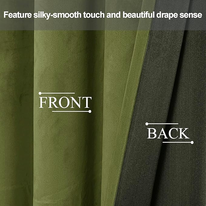 JIUZHEN Moss Green Velvet Curtains 90 inches Blackout Curtains - Image 4