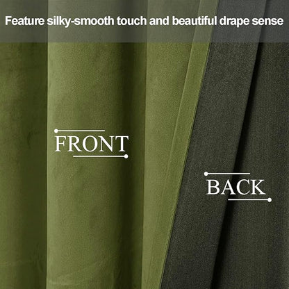 JIUZHEN Moss Green Velvet Curtains 90 inches Blackout Curtains - Image 4